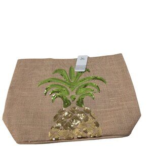 Bon Voyage NWT Women's Sequin  Tote Beach Bag Brown One Size Pineapple